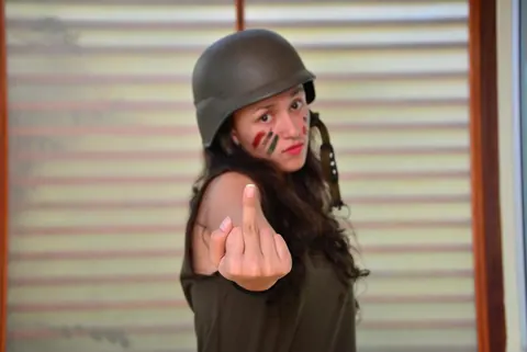 Yenny Contreras: Colombian Brunette in Soldier Costume Poses in Boots Outdoors – photo 13 of 16