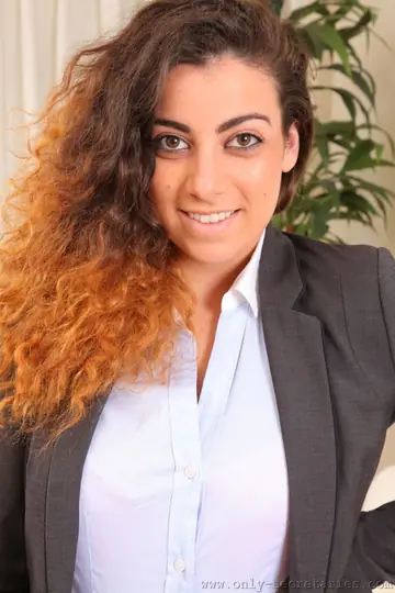 Fiona S – Curly Latina with Pierced Nipples Teases in Lingerie at the Office