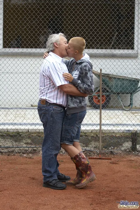 Sinead: Blonde MILF with Shaved Head Sucks and Rides an Older Man in Shorts – photo 3 of 16