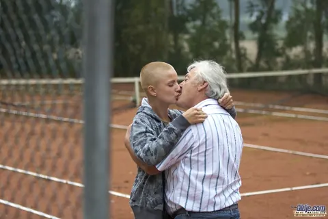 Sinead: Blonde MILF with Shaved Head Sucks and Rides an Older Man in Shorts – photo 4 of 16