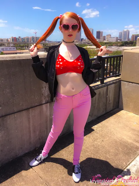 Krystal Orchid: Petite Redhead in Pigtails and Glasses Spreads Outdoors – photo 4 of 15