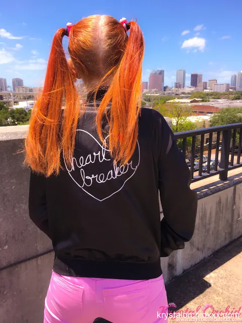 Krystal Orchid: Petite Redhead in Pigtails and Glasses Spreads Outdoors – photo 2 of 15