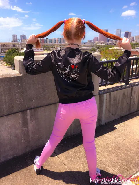 Krystal Orchid: Petite Redhead in Pigtails and Glasses Spreads Outdoors – photo 1 of 15