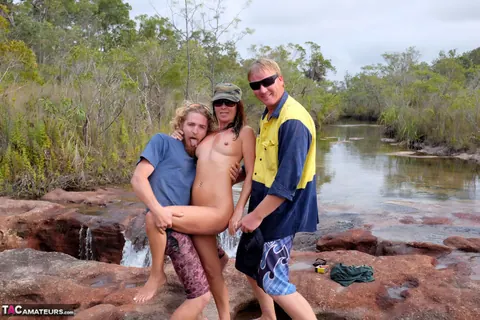 Brunette MILF in Glasses Has Group Sex Outdoors with Beer – photo 5 of 16
