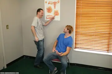 Busty Brunette Nurse Gives a Blowjob