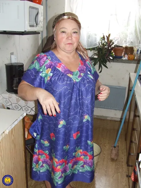 Thick Mature European Woman Strips Naked in the Kitchen – photo 7 of 20