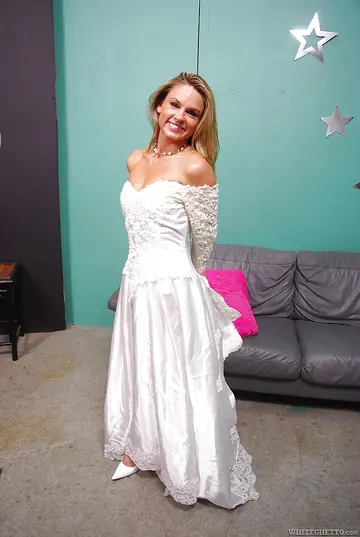 Brunette Bride Strips Out of Her Dress and Spreads in Heels