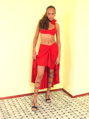 Petite European PAWG Strips Out of Her Red Panties and Dress