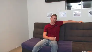 Muscular Man Strokes His Big Dick on the Sofa