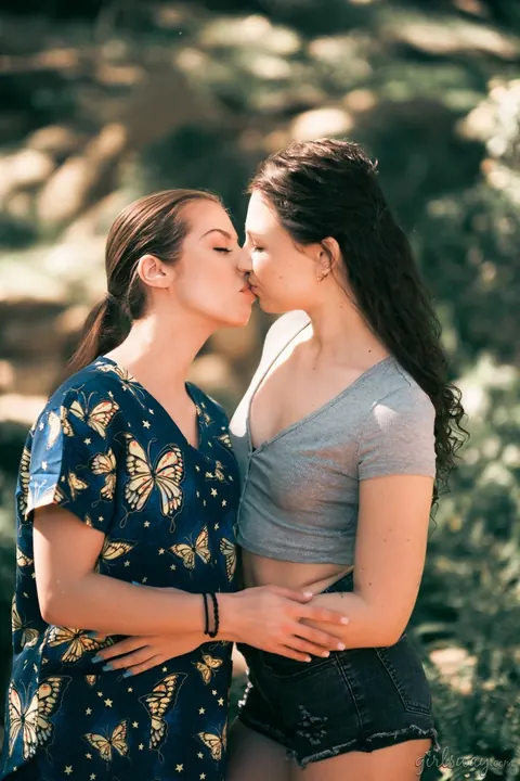 Spencer Bradley: Two Brunette Nurses in Shorts Share a Lesbian Kiss Outdoors – photo 12 of 15