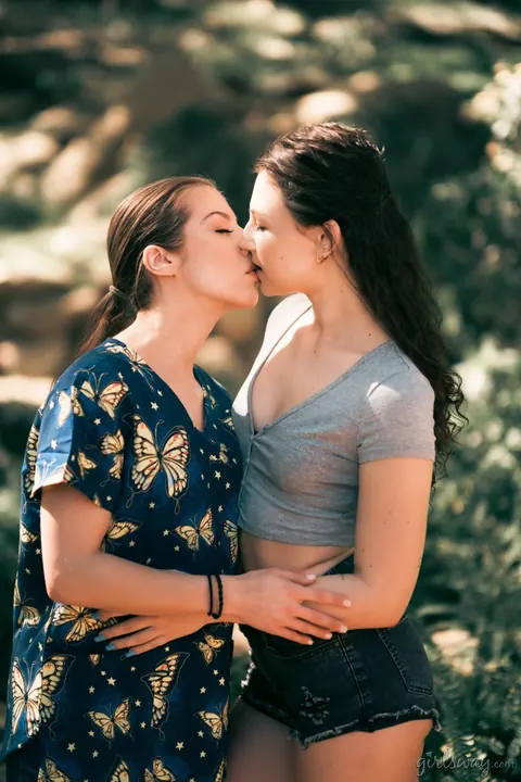 Spencer Bradley: Two Brunette Nurses in Shorts Share a Lesbian Kiss Outdoors – photo 11 of 15