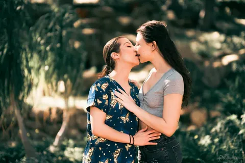 Spencer Bradley: Two Brunette Nurses in Shorts Share a Lesbian Kiss Outdoors – photo 8 of 15