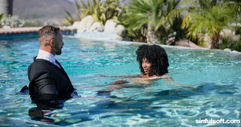 Nicole Kitt: Ebony Babe in a Bikini Gets Pussy Licked by the Pool – photo 11 of 21