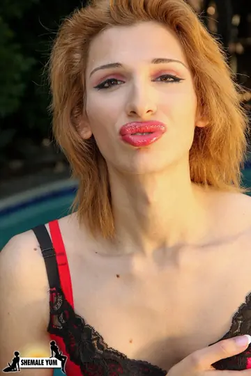 Slim Trans Woman Spreads Her Legs in Heels Outdoors