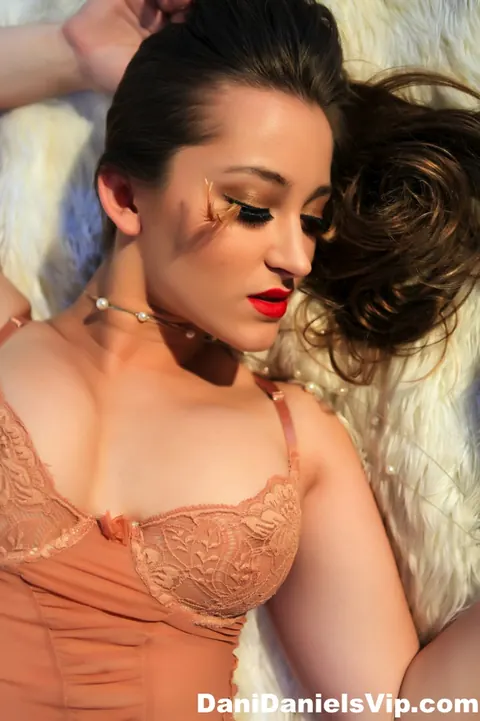 Dani Daniels: Busty Brunette in Lingerie and High Heels Spreads Her Hairy Pussy – photo 7 of 15