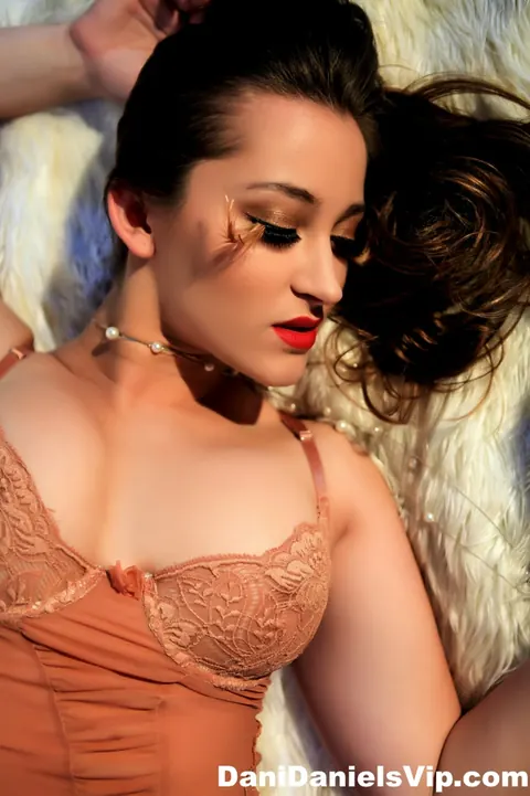 Dani Daniels: Busty Brunette in Lingerie and High Heels Spreads Her Hairy Pussy – photo 3 of 15
