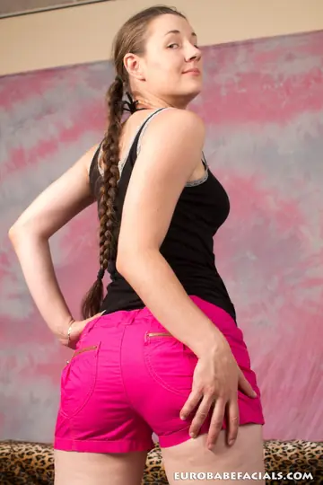 Thick European Brunette Gives a Blowjob and Takes a Facial