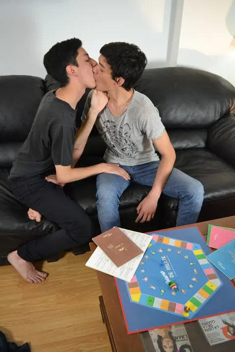 Two Men Kiss, Strip and Fuck Anal on the Sofa – photo 3 of 21