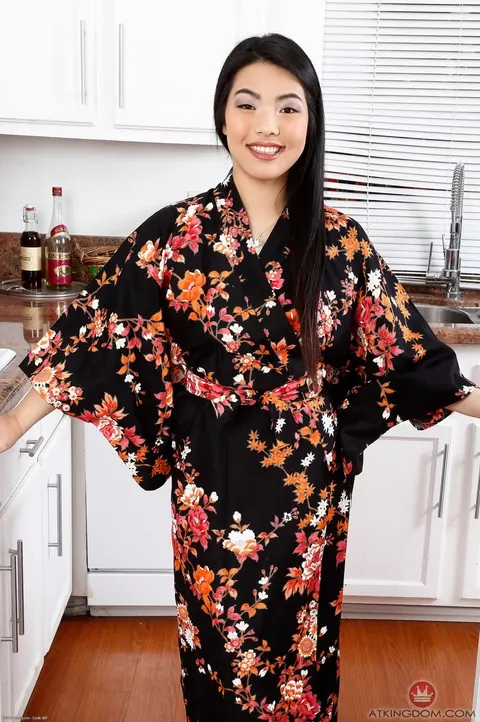 Nari Park: Thick Asian Brunette Spreads Her Hairy Pussy in the Kitchen – photo 1 of 21