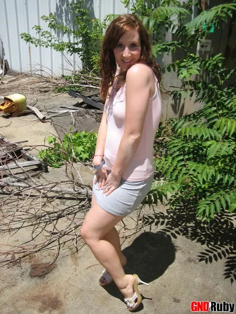 Redhead Flashes Her Panties and Spreads Her Pussy Outdoors – photo 12 of 12