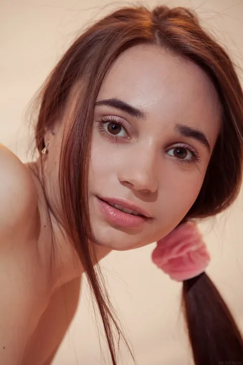 Messiah: Brunette with Small Natural Tits Turns and Cups Her Breasts Nude – photo 18 of 21