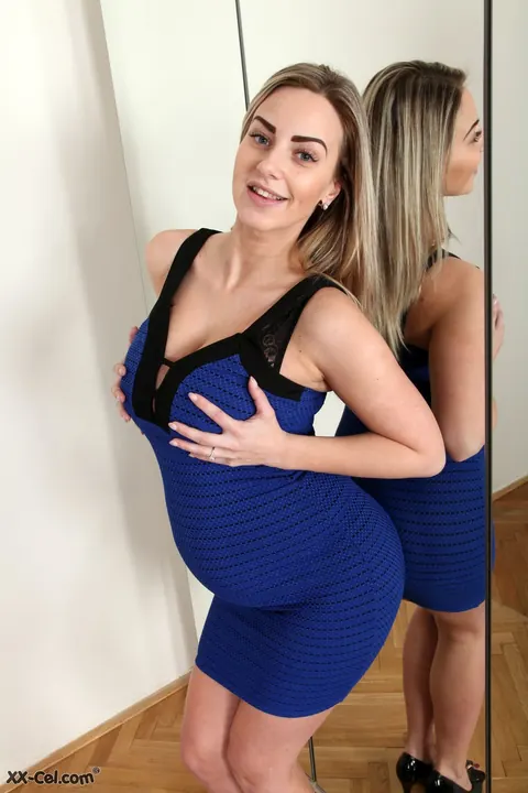 Nathaly Cherie: Pregnant Blonde in Lingerie Oils Her Big Enhanced Tits – photo 2 of 20