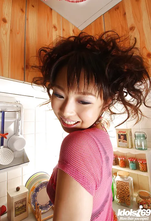 Aya Shiraishi: Thick Japanese Brunette Spreads Her Hairy Pussy in the Kitchen – photo 12 of 15