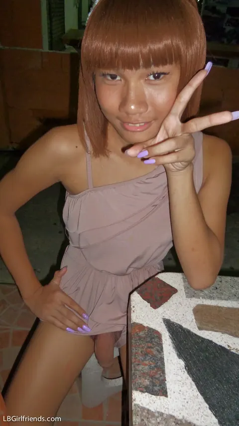 Redhead Asian Trans Woman Flashes Her Dick Outdoors – photo 16 of 17