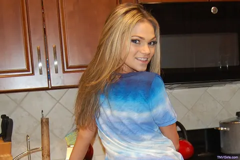 Athena Faris: Tattooed Blonde with Small Natural Tits Strips in the Kitchen – photo 17 of 20