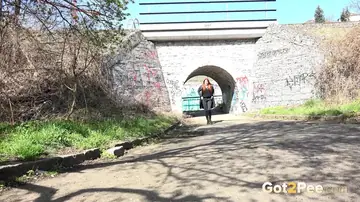 Czech Redhead Undresses Outdoors to Pee and Spread on Paved Road