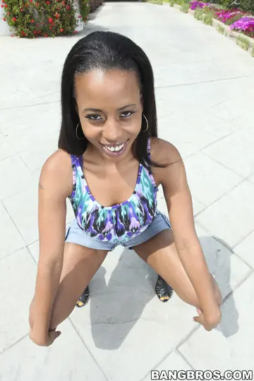 Michelle Malone – Petite Ebony Brunette Gives a Blowjob and Rides Cowgirl Outdoors