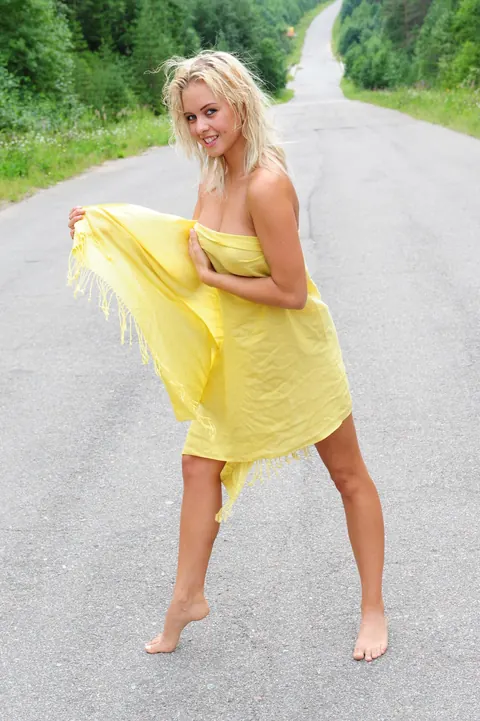 Skinny Blonde with Big Tits Poses Nude Outdoors – photo 15 of 21
