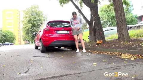 Lara Fox: Thick European Brunette Squats Behind a Car and Spreads Her Legs – photo 3 of 15