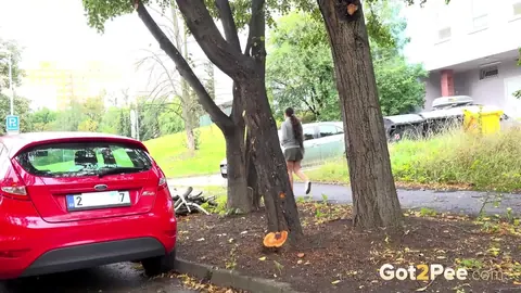Lara Fox: Thick European Brunette Squats Behind a Car and Spreads Her Legs – photo 15 of 15