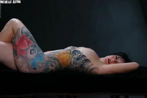 Michelle Aston: Tall Brunette MILF Displays Her Tattooed Body and Big Ass – photo 7 of 15