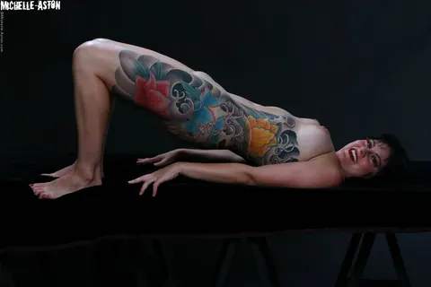Michelle Aston: Tall Brunette MILF Displays Her Tattooed Body and Big Ass – photo 9 of 15