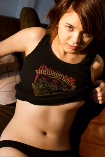 Brunette with Small Natural Tits Poses Nude and Spreads Her Ass
