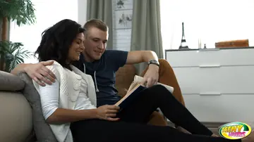 Slim European Brunette Sucks Cock and Swallows