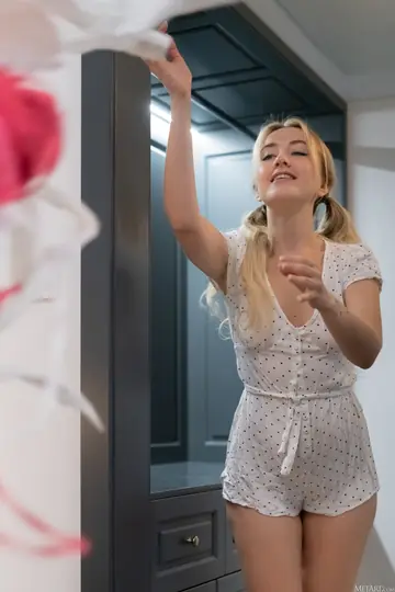 Blonde with Small Natural Tits Poses Nude After Stripping