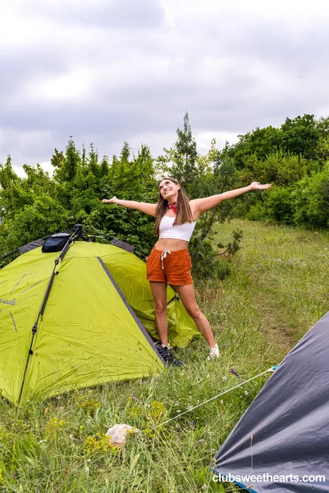 Angel Rai: Thick Brunette and Tall Redhead Kiss and Eat Pussy While Camping – photo 1 of 21