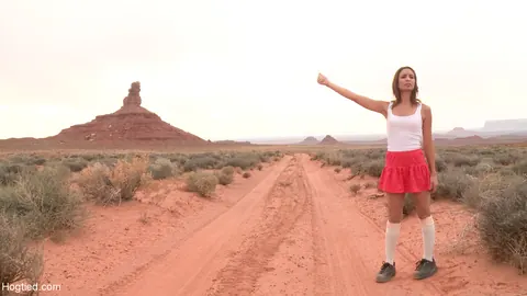 Amber Rayne: Petite Brunette MILF in a Skirt Takes a BDSM Threesome in the Desert – photo 2 of 20