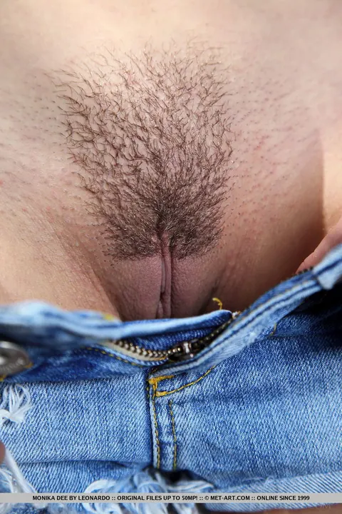 Monika Dee: Brunette Slips Off Her Jeans and Shorts to Spread Her Hairy Pussy – photo 7 of 18