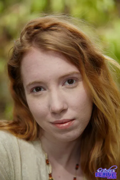 Nicki Blue: Busty Pale Redhead Wades into a Stream in a Skirt – photo 1 of 15