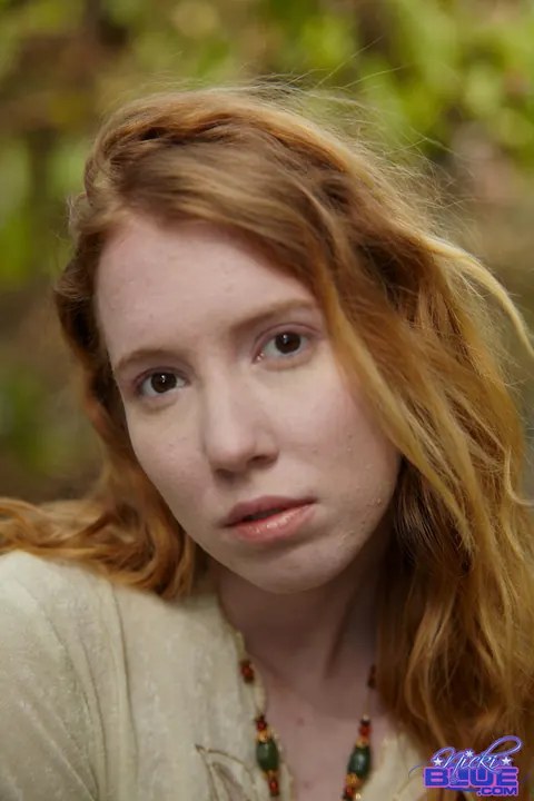 Nicki Blue: Busty Pale Redhead Wades into a Stream in a Skirt – photo 4 of 15
