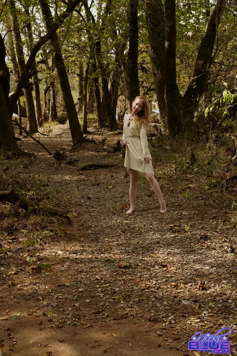 Nicki Blue: Busty Pale Redhead Wades into a Stream in a Skirt – photo 5 of 15