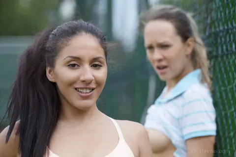 Blue Angel: Brunette PAWG Lesbians Lick and Finger Each Other Outdoors in Skirts – photo 10 of 16