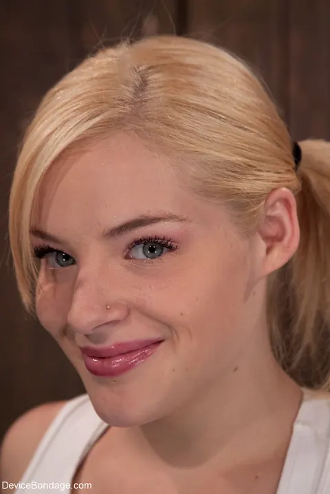 Ally Ann: Blonde in Pigtails Bound to a Chair with Clothespins and a Dildo – photo 3 of 20