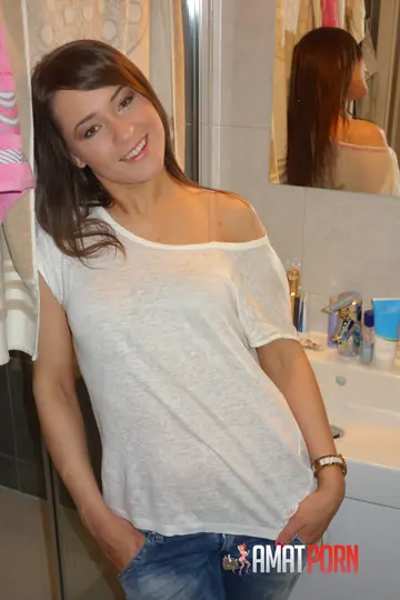 Brunette PAWG Spreads Her Hairy Pussy in the Bathroom