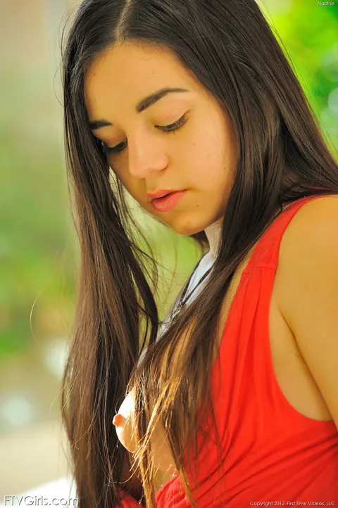 Nadine Sage: Thick Latina in a Red Dress Pulls It Up and Spreads Her Shaved Pussy – photo 9 of 15