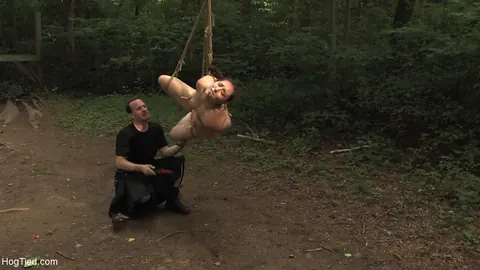 Busty Brunette in Rope Bondage Spreads Her Legs Outdoors – photo 14 of 21